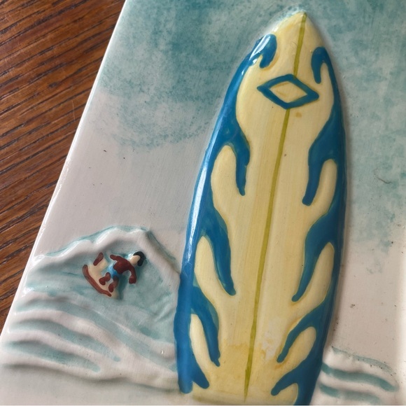 Hand painted Gone Surfing Hanging Tile Wall Art Beach Surfer dude Surf board - Picture 3 of 7